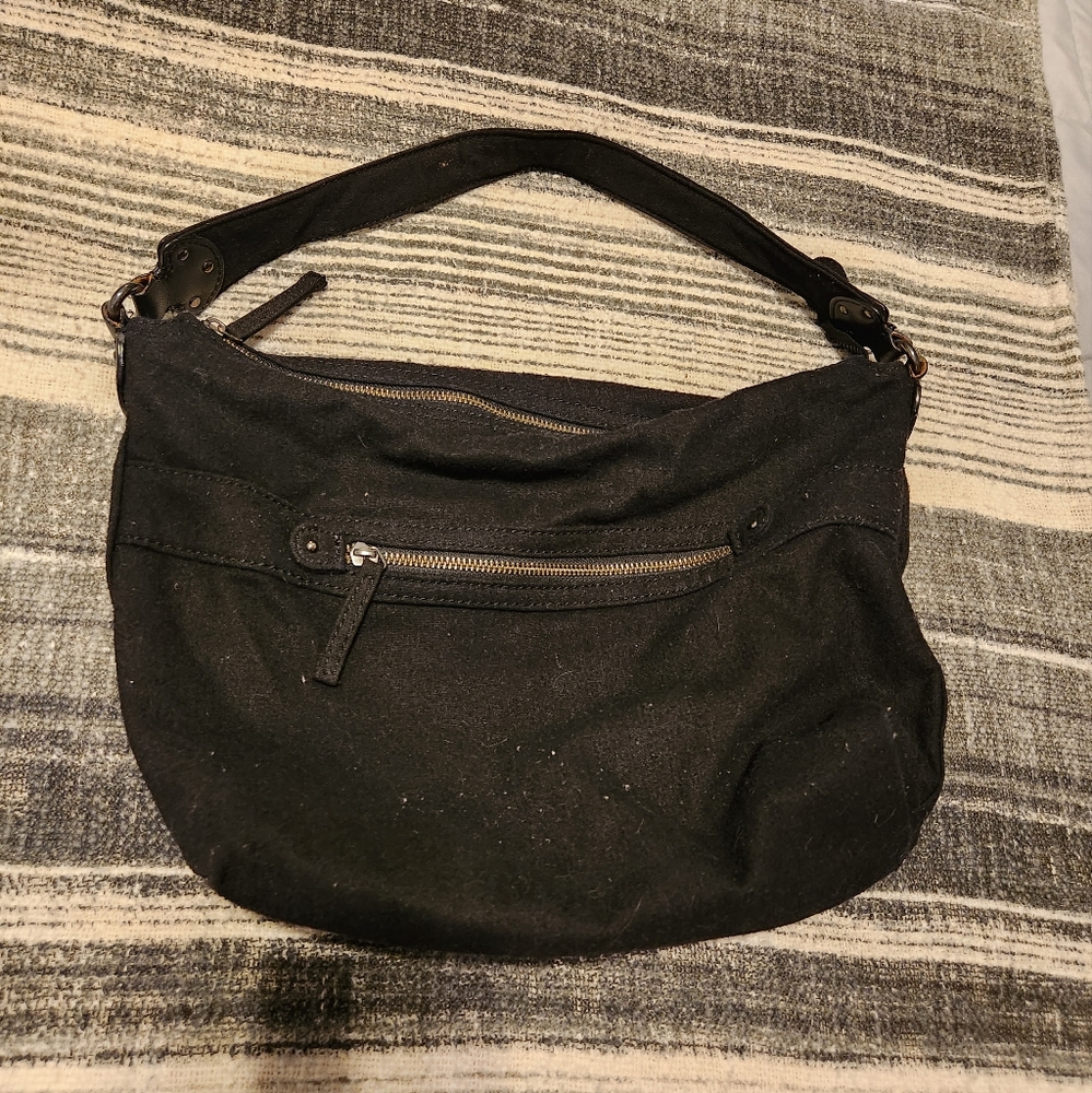 Retro Wool GAP shoulder bag - fully lined purse,  black & tan